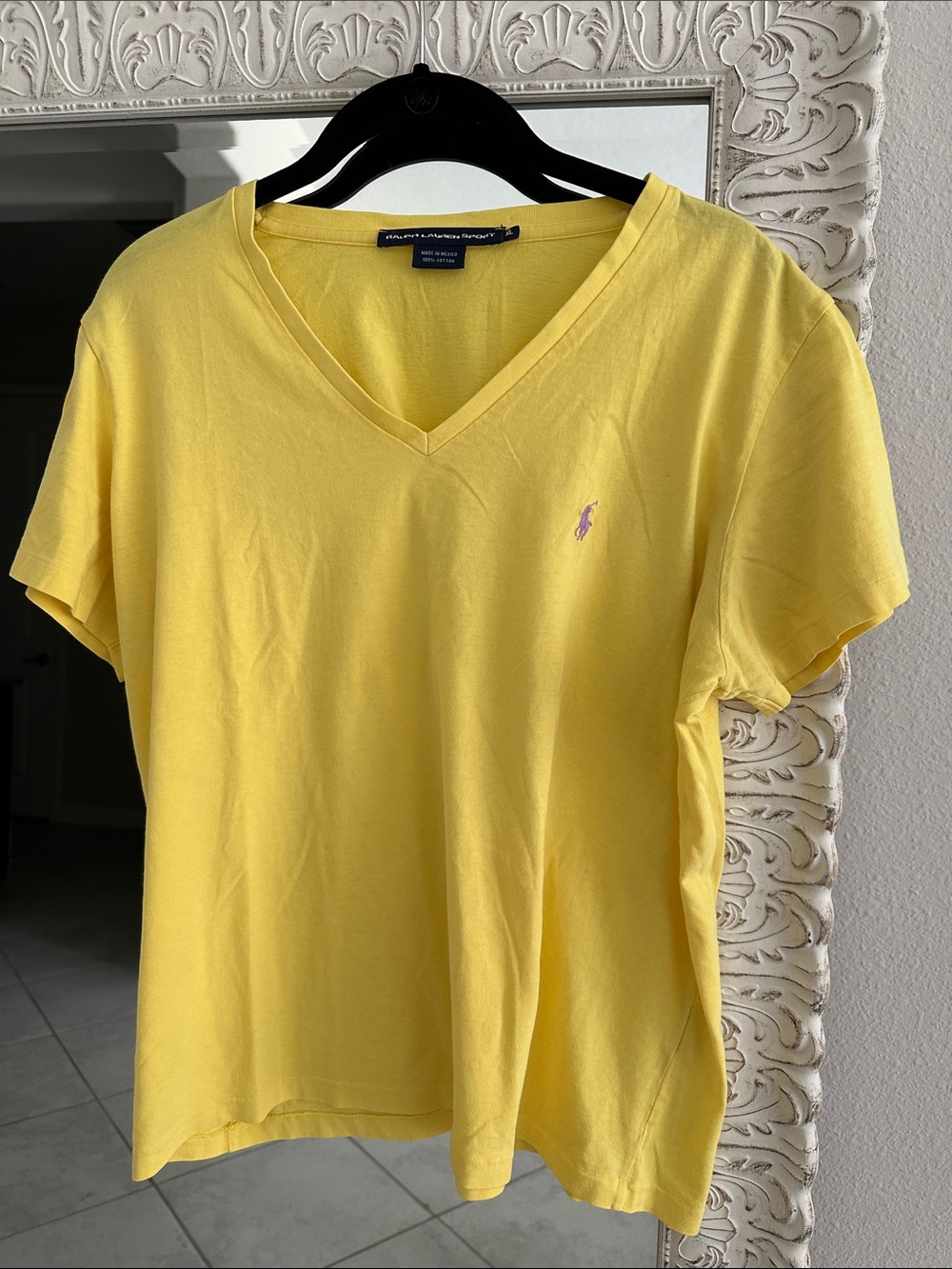 Ralph Lauren Yellow V-Neck Tee with Purple Pony